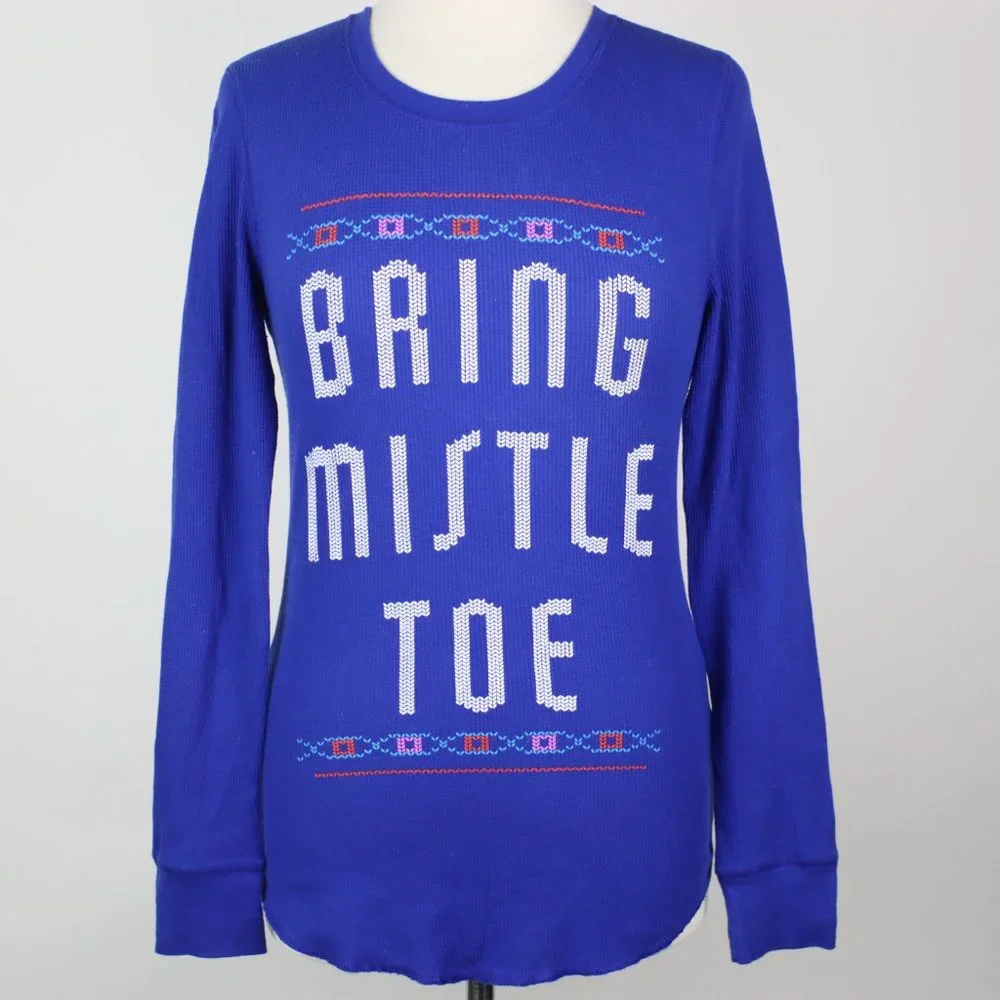 OLD NAVY Christmas Bring Mistletoe Fitted Thermal Sleep Shirt MEDIUM